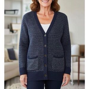 Madewell Navy and White Knit Cardigan